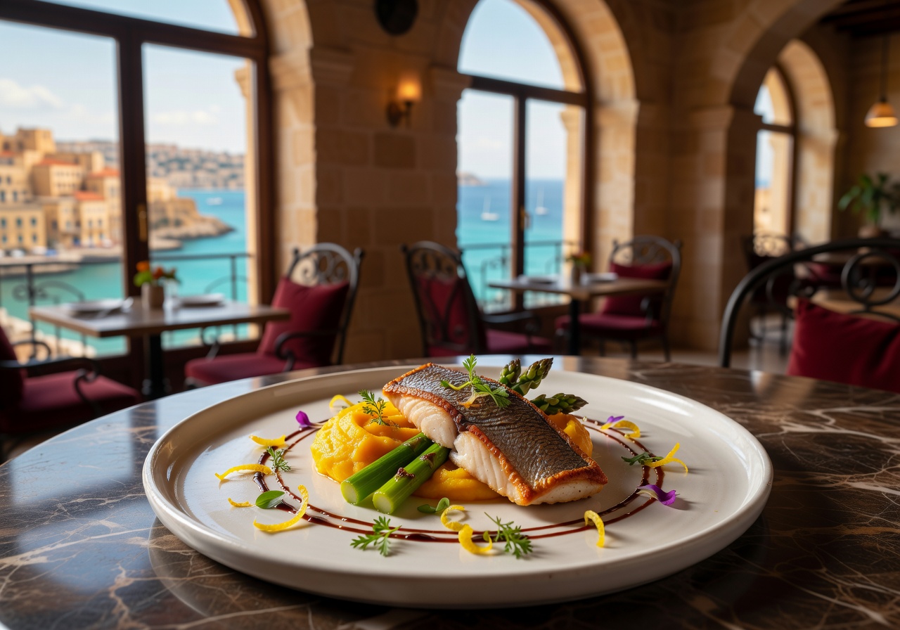 Beautifully plated gourmet dish served at luxury café in Malta