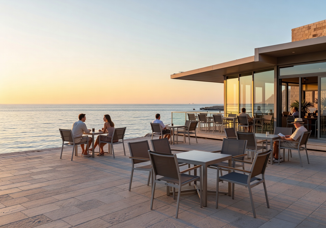 Modern waterfront café in Sliema with Mediterranean sea views